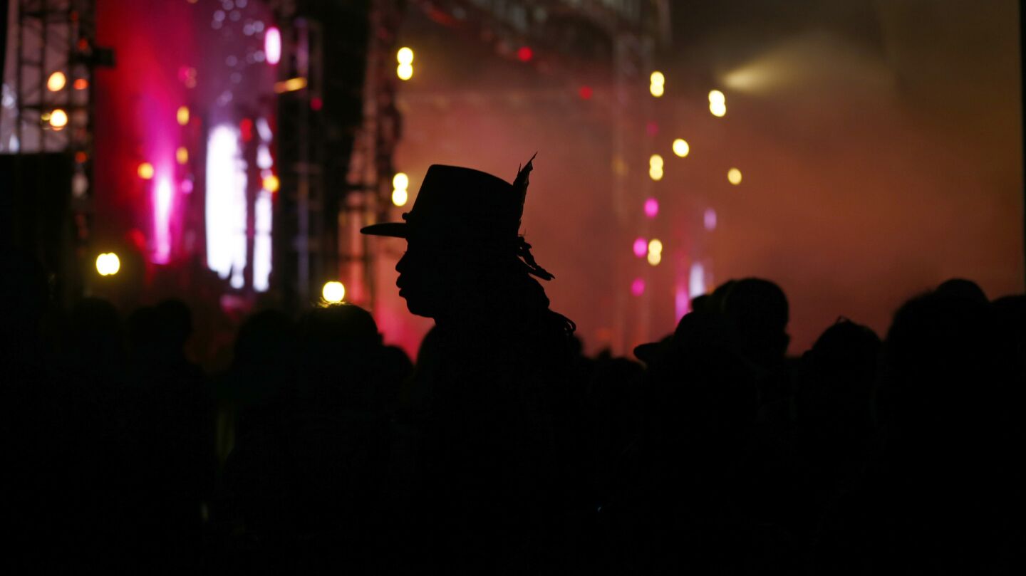 Smoke from an effects machine creates a gauzy scene at the Gobi Tent during the Coachella Music and Arts Festival.