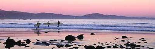 The generally light surf at Leadbetter Beach makes it one of Santa Barbara's more popular venues for beginning surfers.