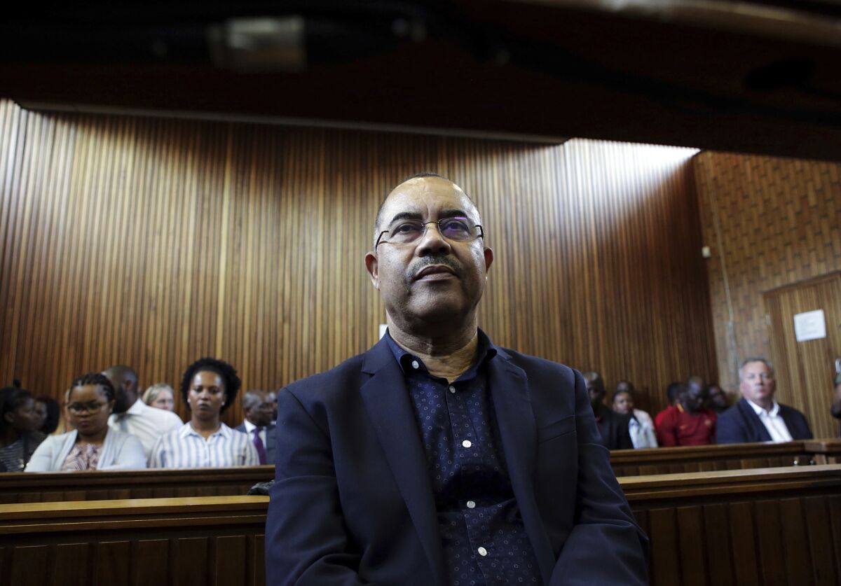 FILE - In this Tuesday Jan. 8, 2019, file photo former Mozambican finance minister, Manuel Chang, appears in court in Kempton Park, Johannesburg, South Africa. A South Africa court has Friday, Nov. 1, 2019, set aside an earlier decision to extradite Chang back to Mozambique, and he may now face extradition to the United Sates. (AP Photo/Phill Magakoe, File)