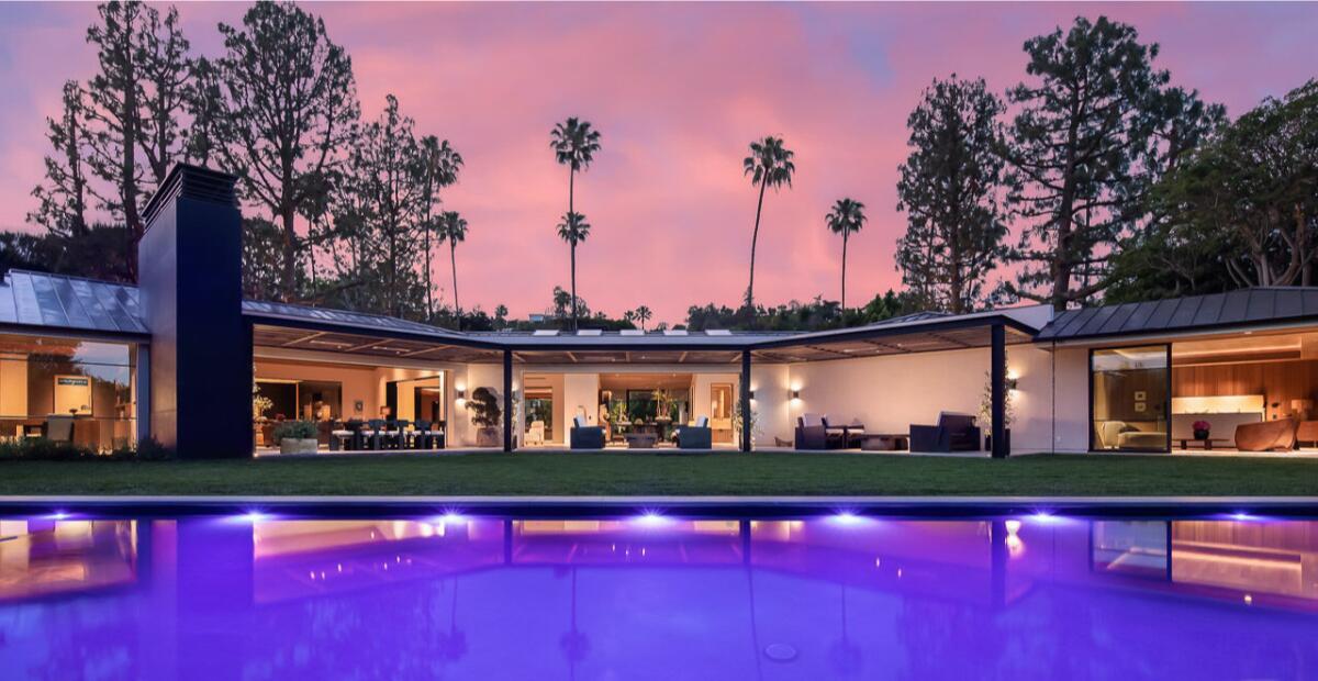 Exterior view of a newly remodeled mansion in Beverly Hills