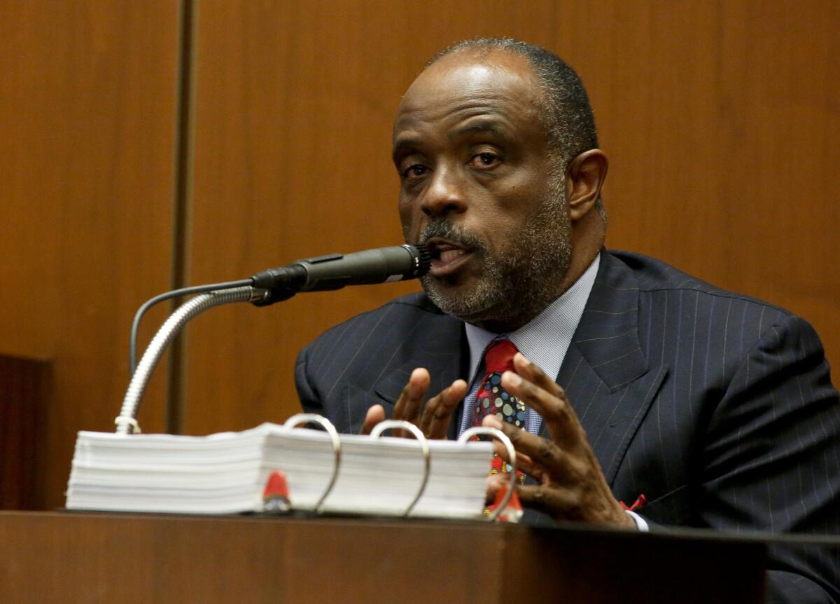 State Sen. Roderick D. Wright (D-Inglewood) testifies at his perjury and voter fraud trial in Los Angeles this month.