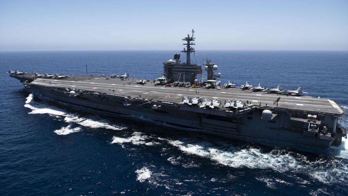 PACIFIC OCEAN - JULY 15: In this handout released by the U.S. Navy, The aircraft carrier USS Theodore Roosevelt (CVN 71) transits the Pacific Ocean. Theodore Roosevelt is conducting routine operations in the Eastern Pacific Ocean. (Photo by U.S. Navy via Getty Images)