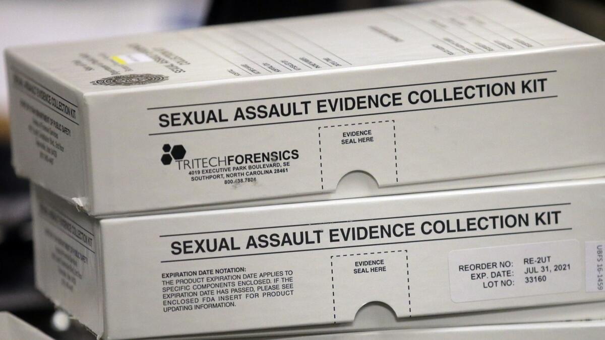 Sexual assault evidence collection kits are shown at the Utah State Capitol in Salt Lake City in 2017.