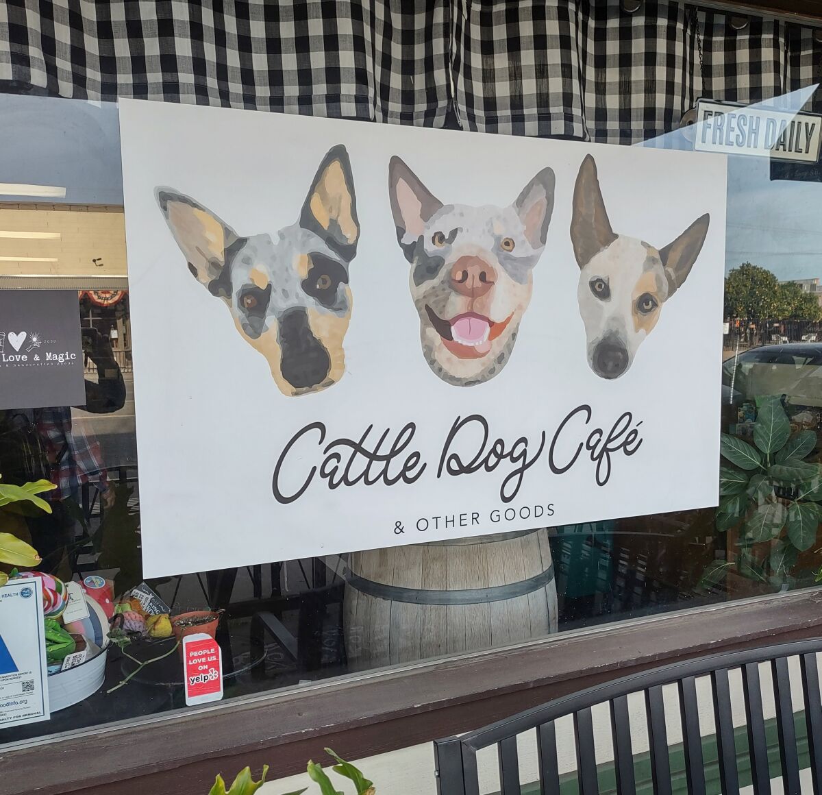 The faces of the Schoenis’ dogs, Bandit, Indi and Maverick, are featured on the Cattle Dog Coffee Co. logo.