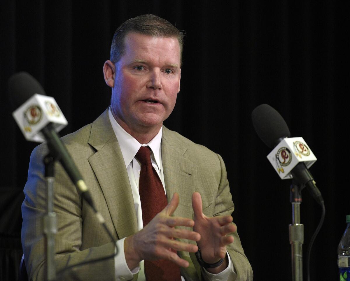 Washington General Manager Scot McCloughan speaks during a news conference in January.