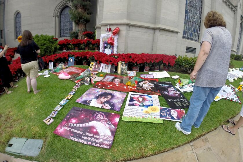 A wide-angle view of fans who began arriving early for the Michael Jackson fan memorial on the fifth anniversary of Jackson's death, at Forest Lawn Memorial Park in Glendale on Wednesday.