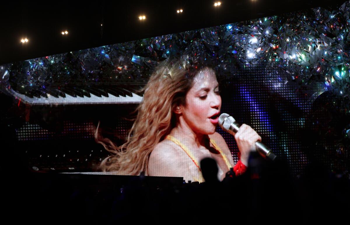 Shakira on stage monitors at Coachella