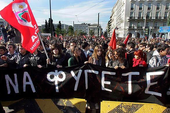 Civil unrest in Greece - shouting slogans