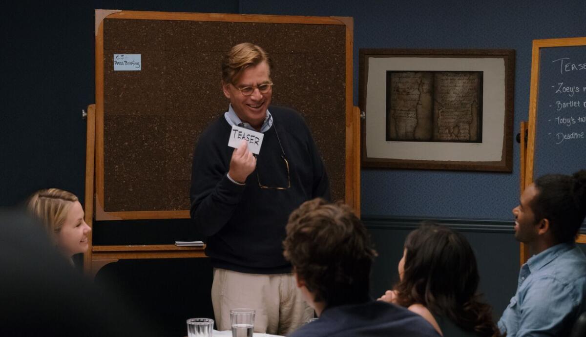 Screenwriter Aaron Sorkin filming a class about how to write "unforgettable screenplays." The 35 instructional videos are exclusively on MasterClass beginning Tuesday. (MasterClass)