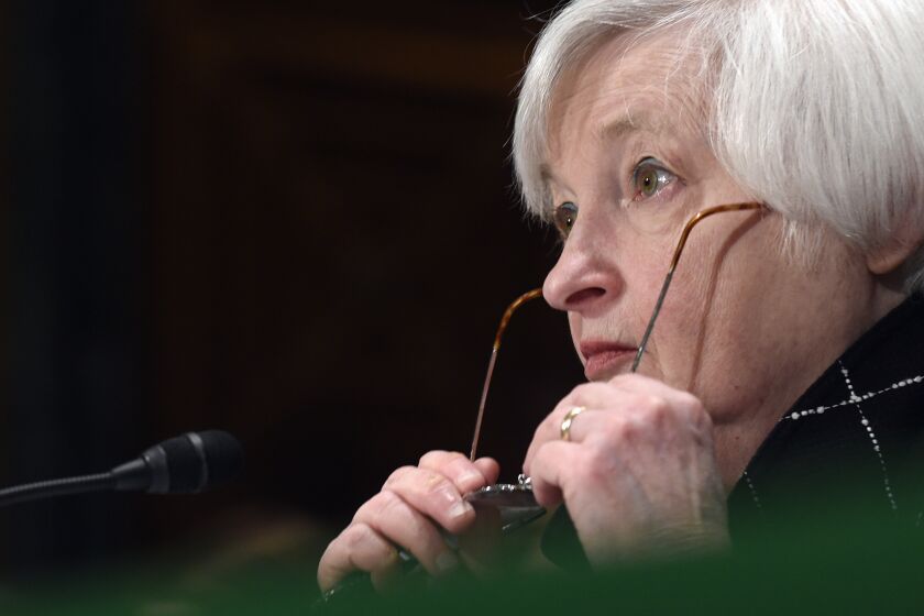 FILE - Federal Reserve Board Chair Janet Yellen testifies on Capitol Hill in Washington, Feb. 11, 2016, before the Senate Banking Committee hearing on: 'The Semiannual Monetary Policy Report to the Congress.' (AP Photo/Susan Walsh, File)