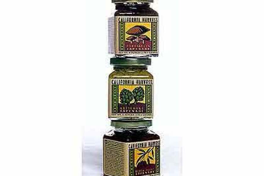 Pack these tapenades from California Harvest in a basket with a loaf of French bread and goat cheese and you've got a great holiday hostess gift. Portabello, black olive and artichoke tapenades, 6-ounce jar, about $6 each from Bristol Farms stores or order online at http://www.grapevinetrading.com.