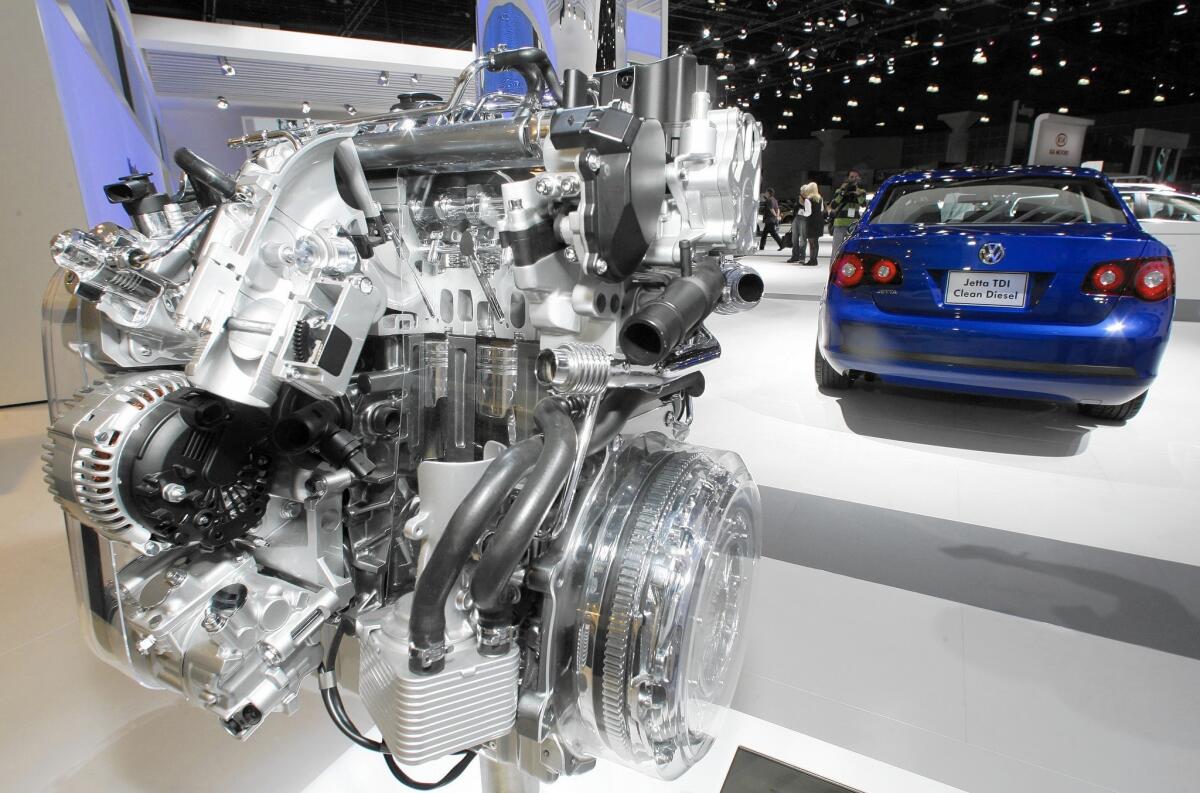 A Volkswagen 2009 Jetta TDI diesel engine is displayed at the Los Angeles Auto Show. VW has set up a website featuring a video from an executive reiterating the company’s “sincere apologies” for betraying the public’s trust.