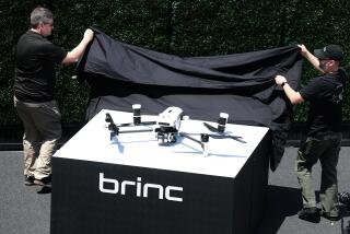 HAWTHORNE, CALIFORNIA May 9, 2024-A Brinc drone is on display during a presentation and demonstration of its new 911 response drones at Hawthorne Police Department. (Wally Skalij/Los Angeles Times)