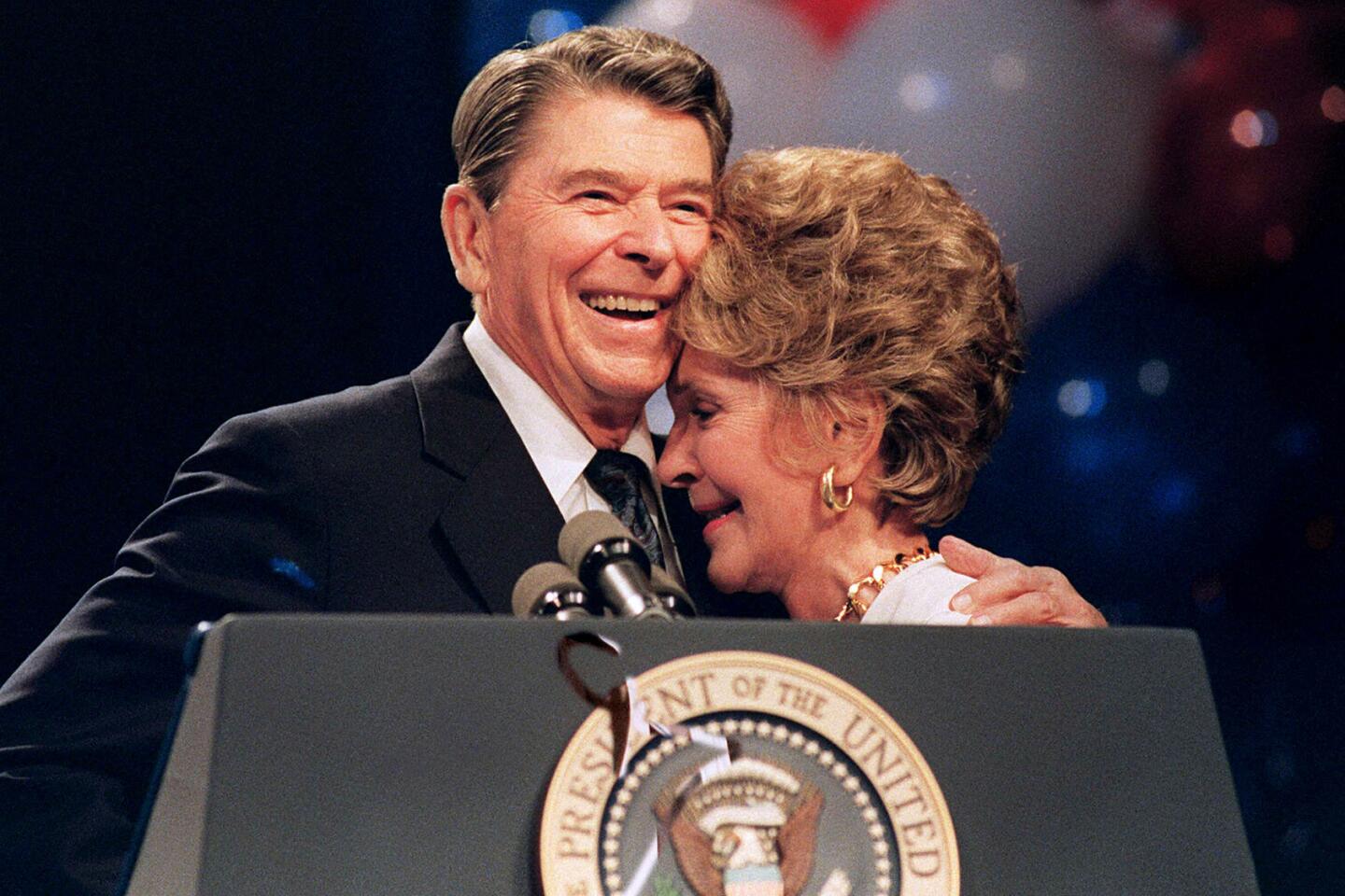President Reagan and First Lady Nancy Reagan at a New Orleans luncheon in August 1988.