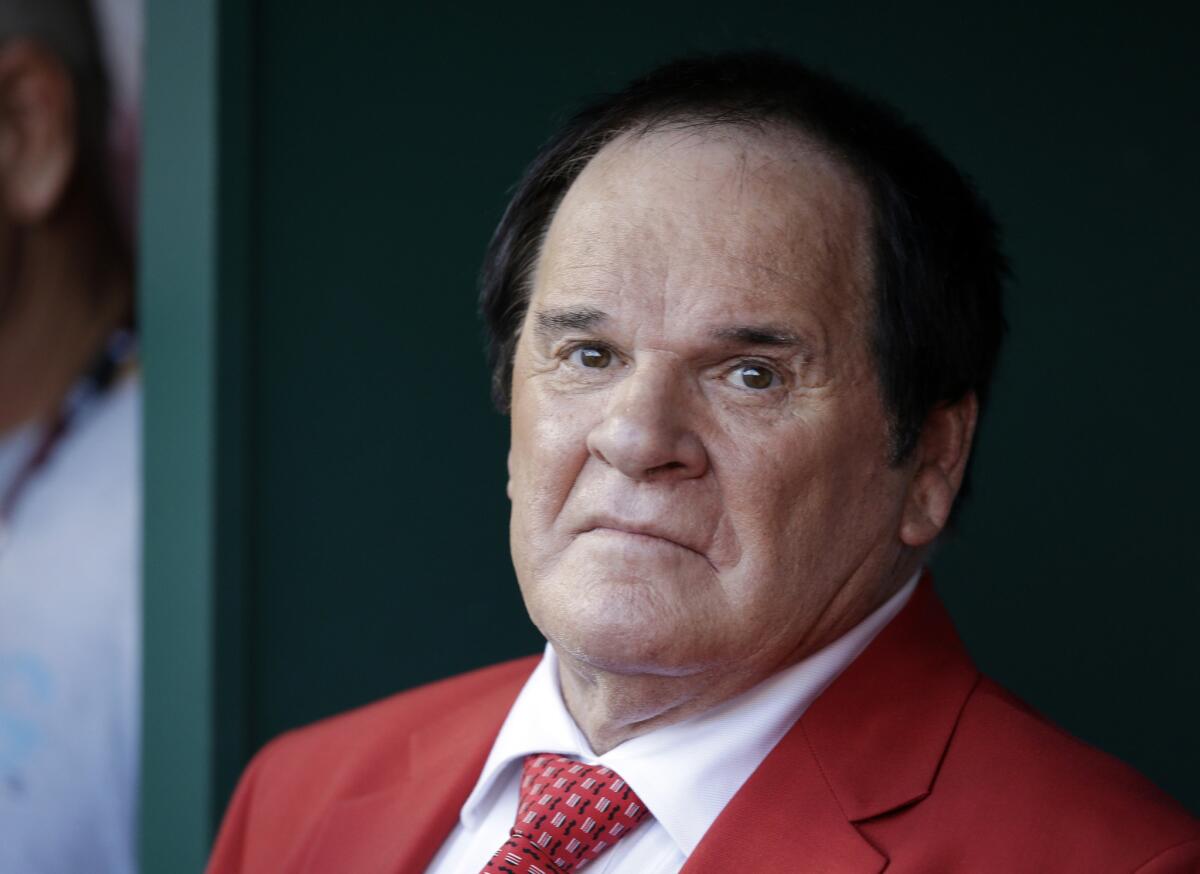 Former Reds players Pete Rose waits to be introduced before the MLB All-Star game in Cincinnati on July 14.