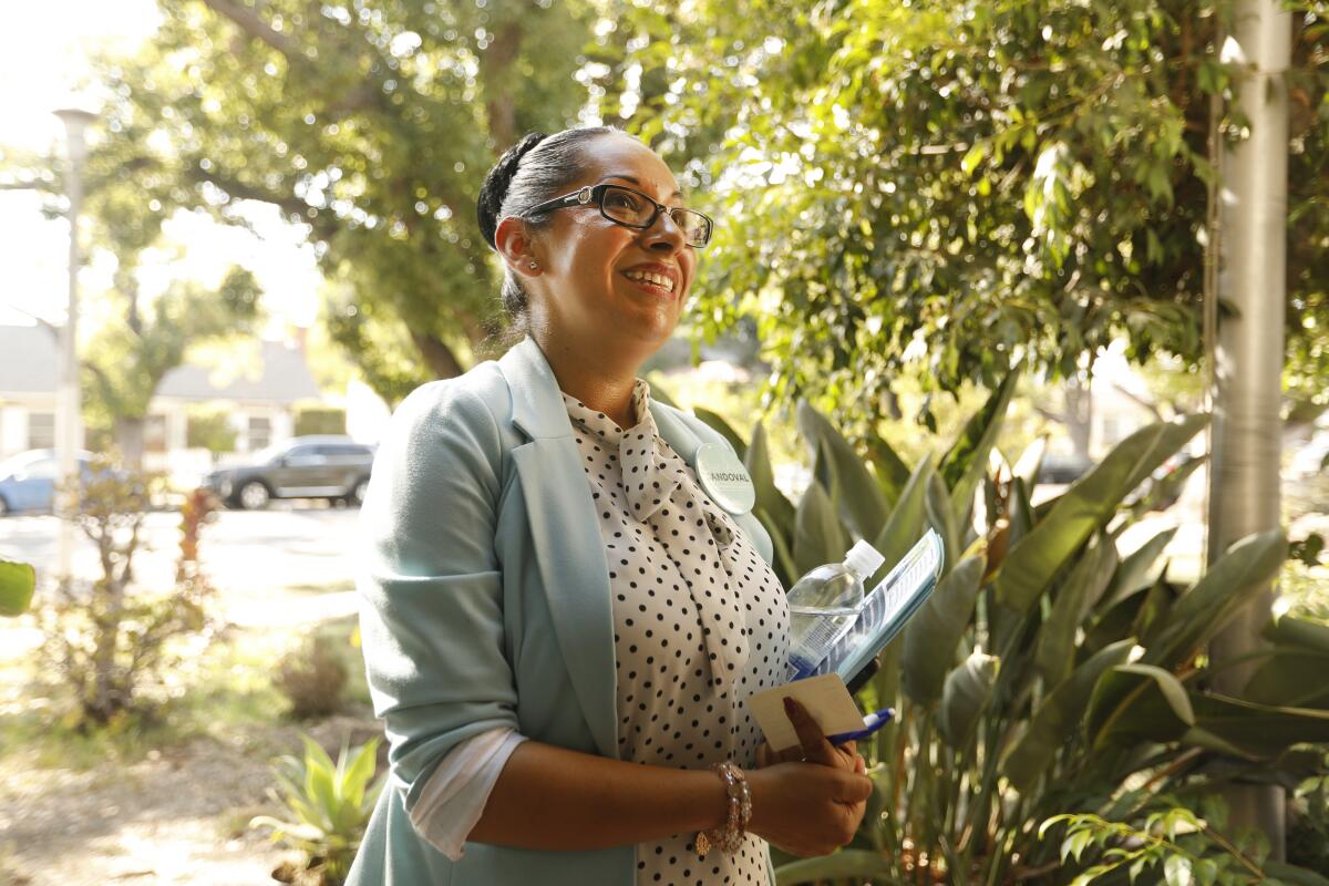 L.A. City Council candidate Danielle Sandoval canvasses  a San Pedro neighborhood.