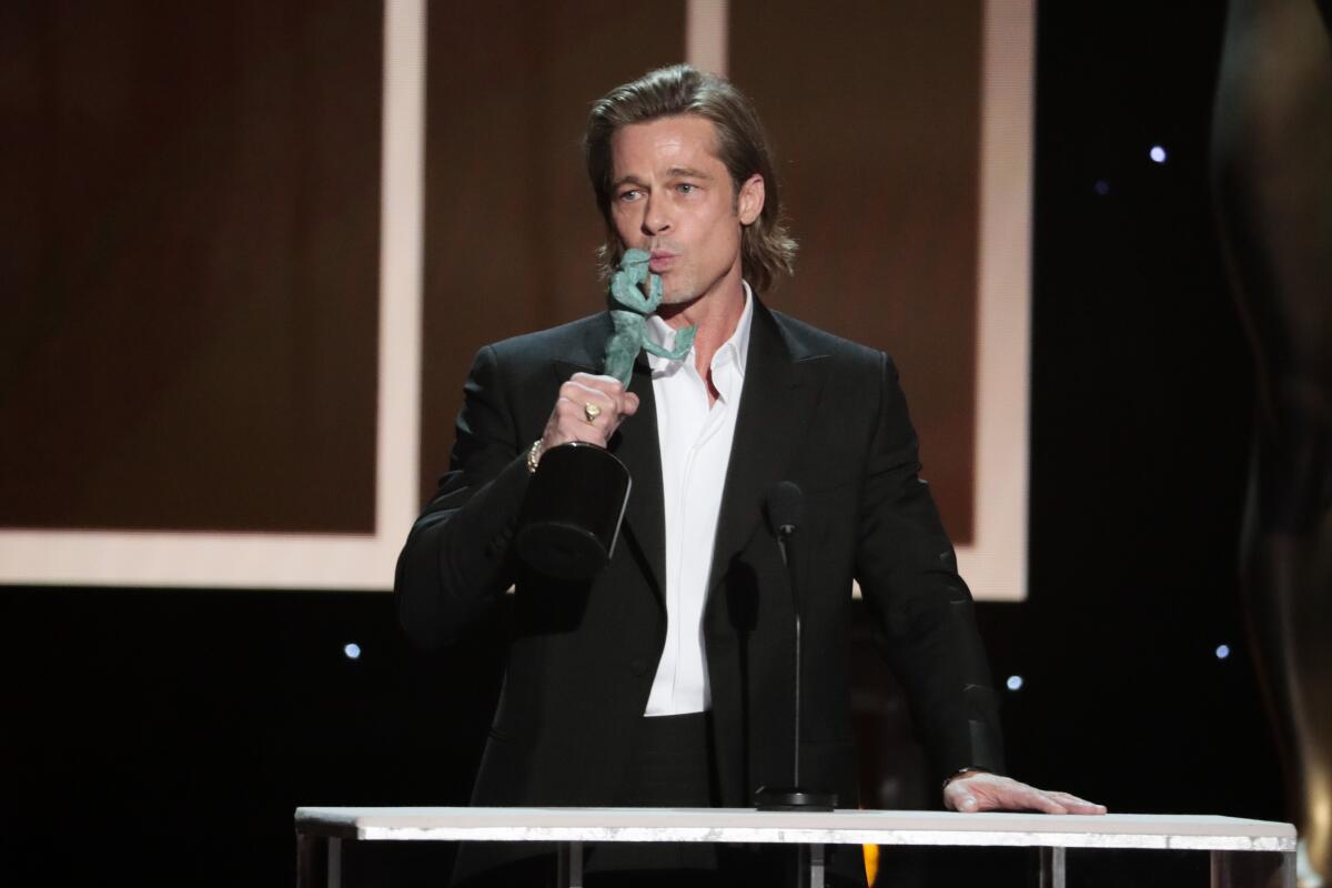 Brad Pitt wins the SAG Award for his supporting turn in "Once Upon a Time ... in Hollywood."