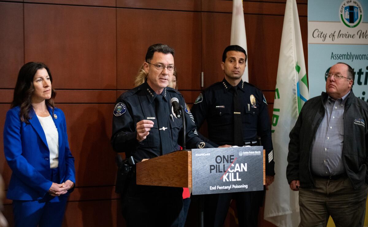 Costa Mesa Police Chief Ron Lawrence urges action against the fentanyl crisis.