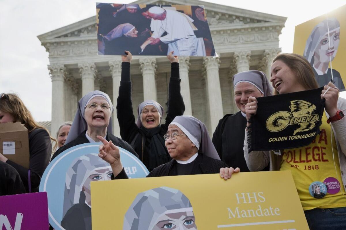 Nuns from the Little Sisters of the Poor and their supporters rally outside the Supreme Court on March 23 during arguments in the Zubik vs. Burwell case.