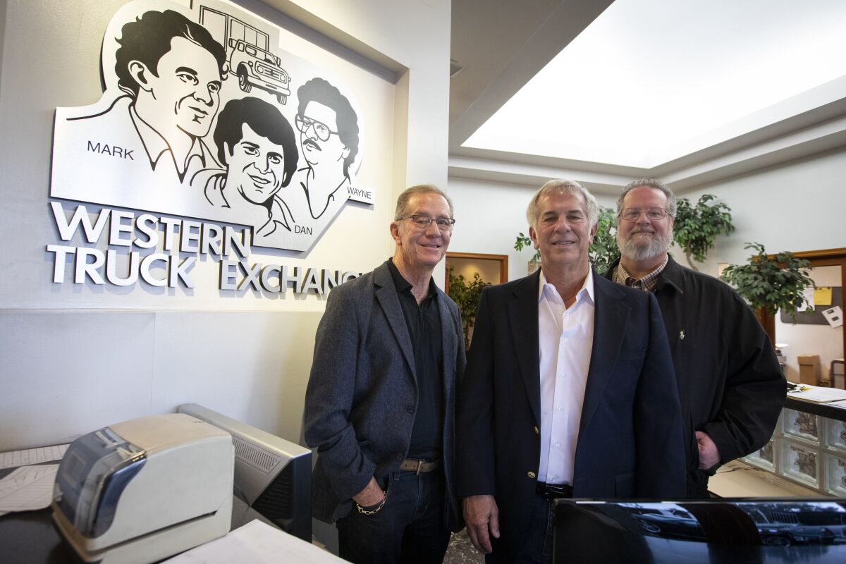 The Holtzman brothers, Mark, left, Dan and Wayne, in their Los Angeles office.