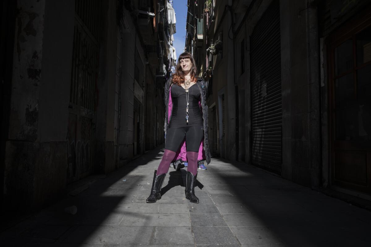 Veronika Arauzo, a member of Putas Libertarias, on Carrer d'En Robador, one of the main streets for Barcelona's sex workers.