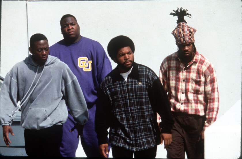 Playing students at the fictional Columbus University, from left, Omar Epps, Richard D. Alexander, Ice Cube and Busta Rhymes in "Higher Learning."