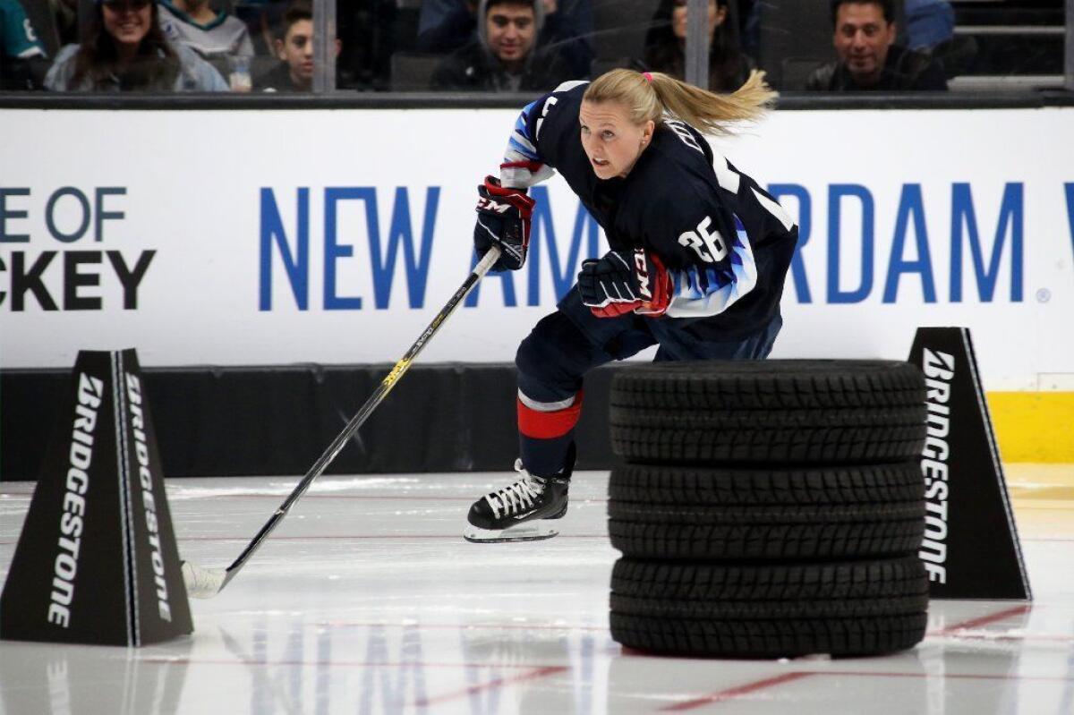 Kendall Coyne Schofield competes in the fastest skater contest at the NHL All-Star skills competition.
