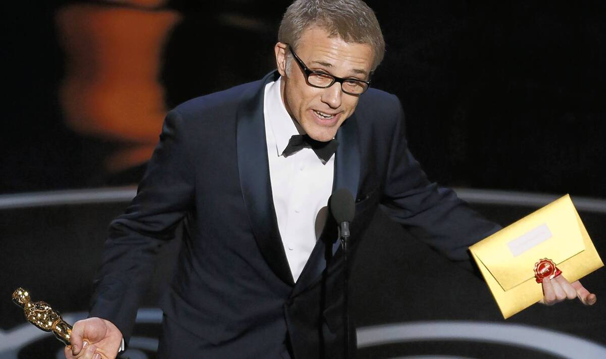Christoph Waltz accepts his supporting actor Oscar.