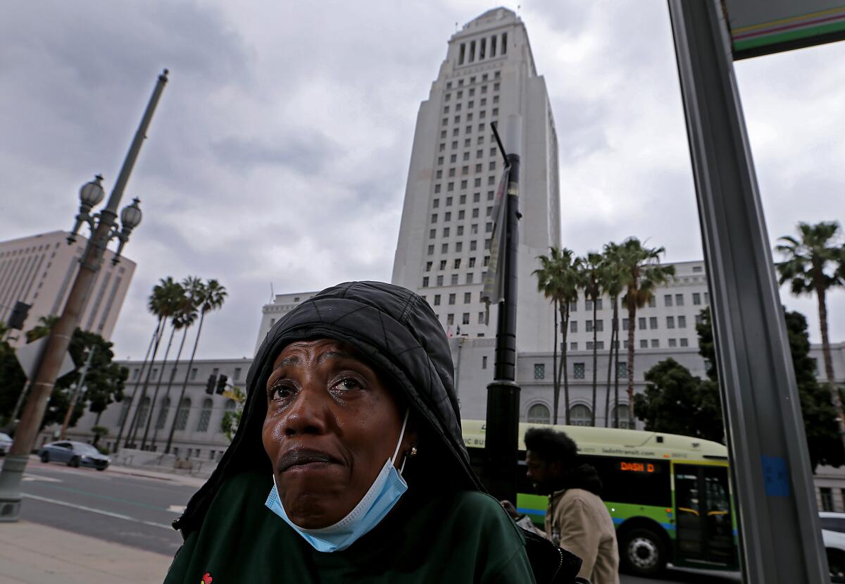 Mattie Johnson is a homeless woman who lives on the streets around Los Angeles City Hall.