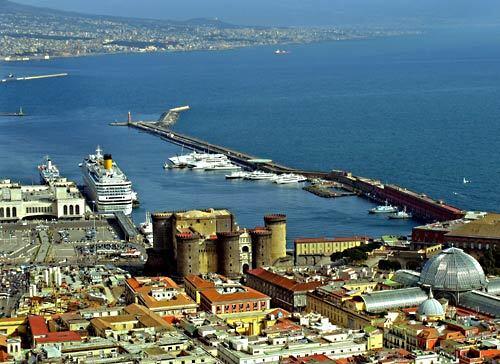 Naples and its bay on the Tyrrhenian Sea (part of the larger Mediterranean) seen from the hilltop Certosa di San Martino.
