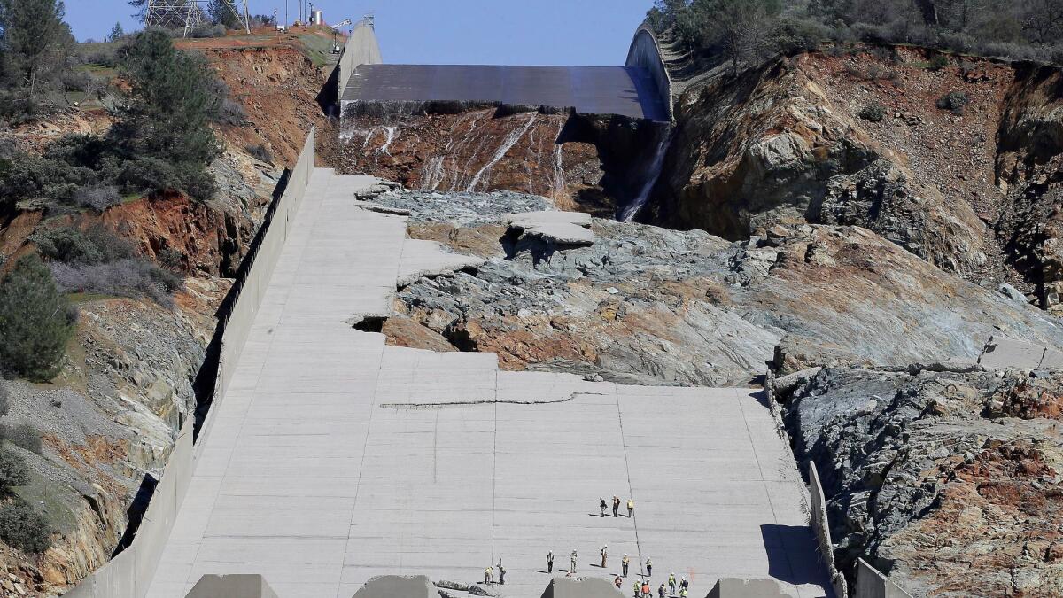 The crippled main spillway at the Oroville Dam after it failed last winter.