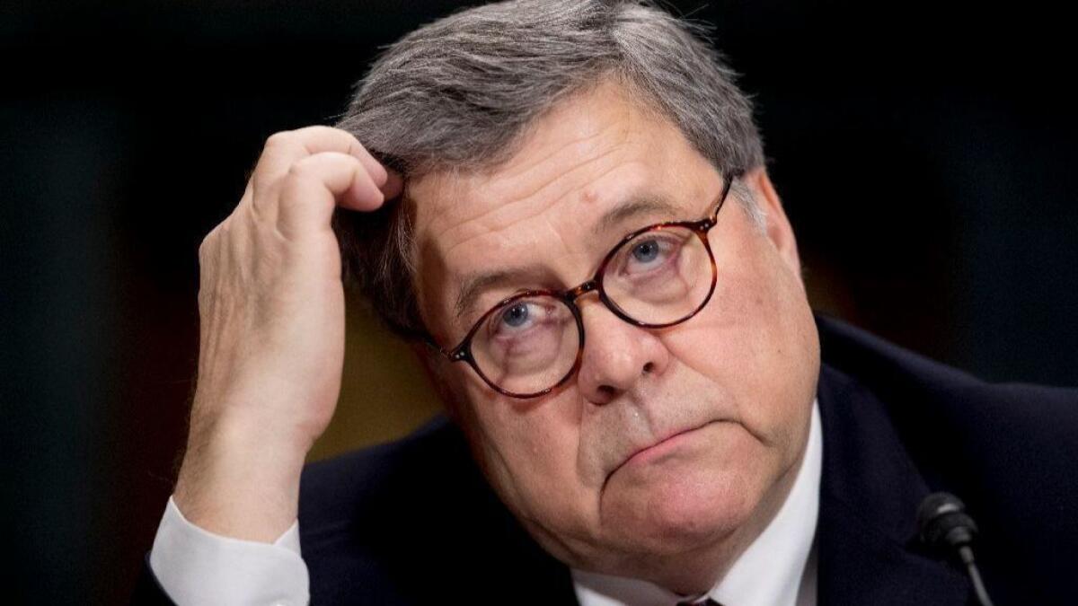 Atty. Gen. William Barr appears at a Senate Judiciary Committee hearing on May 1.