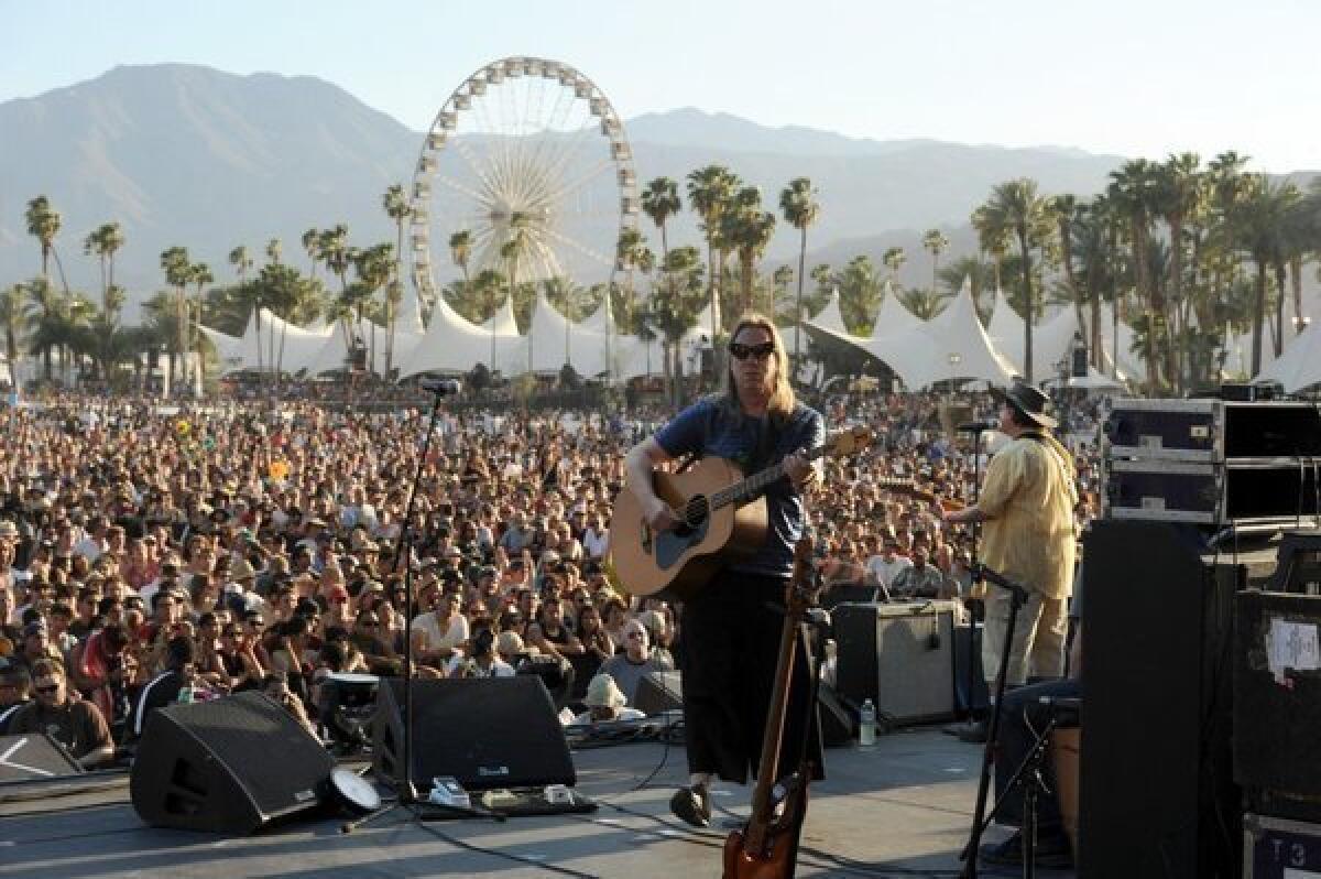 Brian Ritchie, left, and Gordon Gano of the band the Violent Femmes perform onstage during day two.