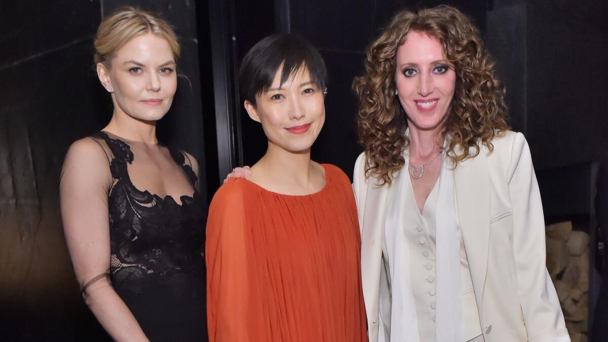 Jennifer Morrison, from left, Jimmy Choo's creative director Sandra Choi and Jen Rade.