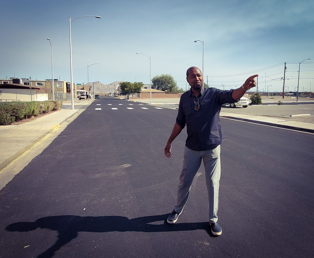 Allen Shelton points out sites where he grew up, in Las Vegas' historic Westside.