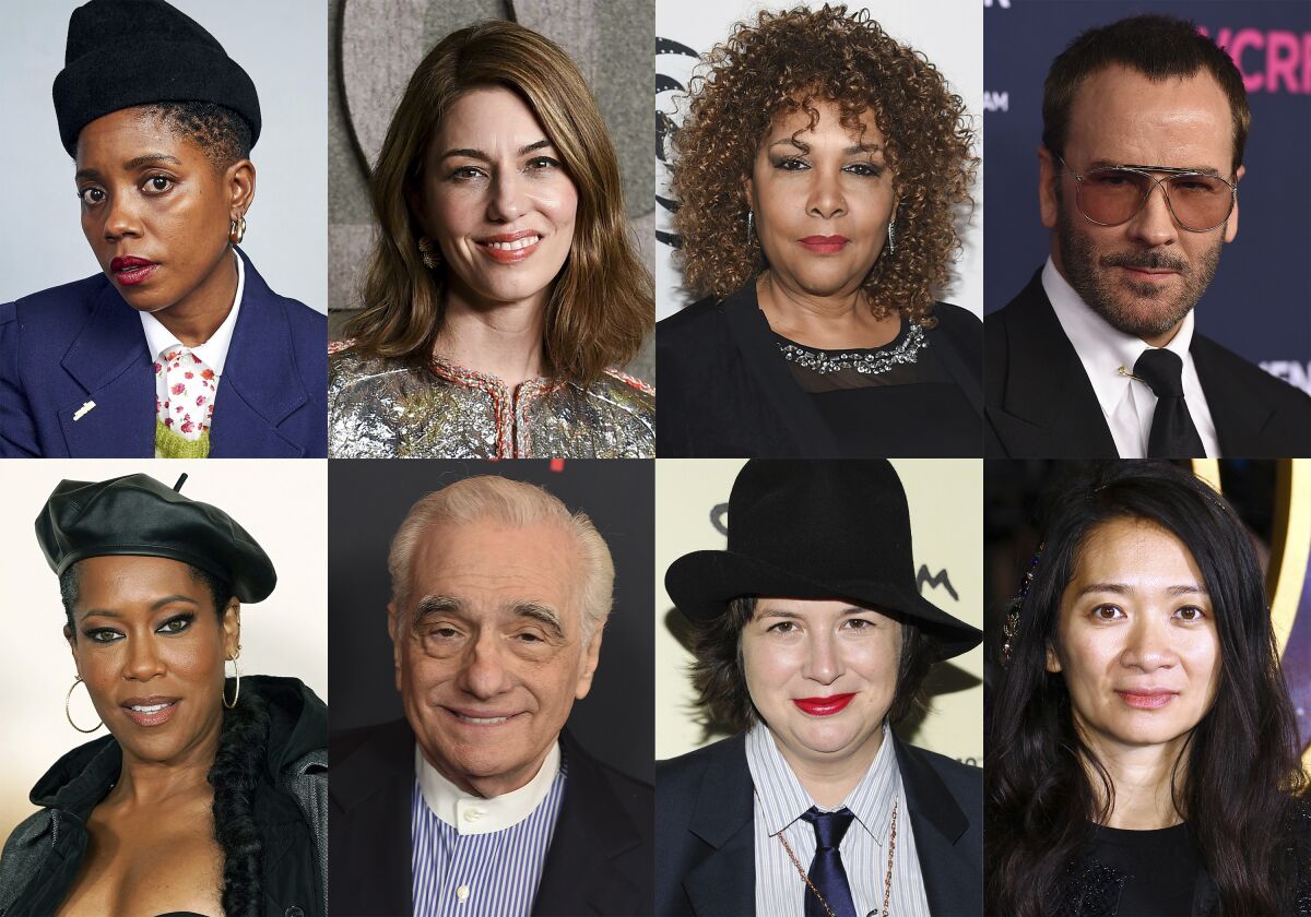 This combination of photos shows filmmakers, top row from left, Janicza Bravo, Sofia Coppola, Julie Dash Tom Ford, bottom row from left, Regina King, Martin Scorsese, Autumn de Wilde and Chloé Zhao, who will be part of the latest Costume Institute exhibit launching the gala May 2. Curator Andrew Bolton on Monday announced the list of eight directors who will create “cinematic vignettes” in the period rooms of the American Wing of the Metropolitan Museum of Art. (AP Photo)