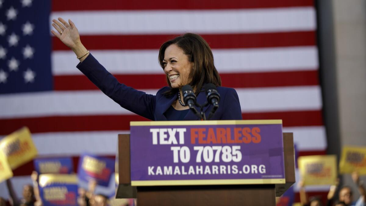 Senator Kamala Harris kick starts her presidential campaign at a rally in her hometown of Oakland, Calif. on Jan. 27.