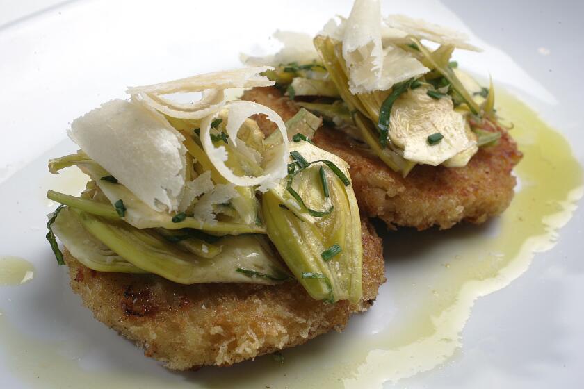 Recipe: Shaved baby artichoke salad with risotto cakes