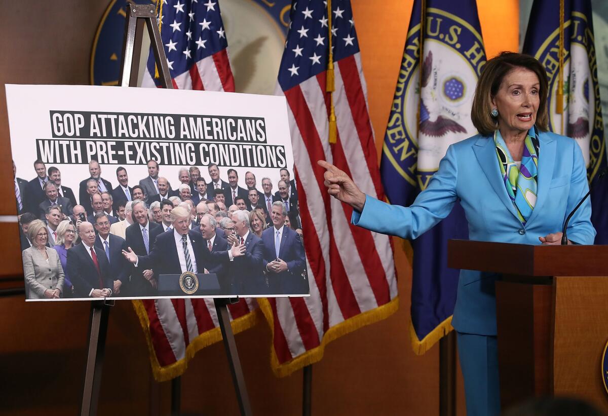 House Minority Leader Nancy Pelosi (D-San Francisco) criticizes leading Republicans on June 14 for their attacks on Obamacare.