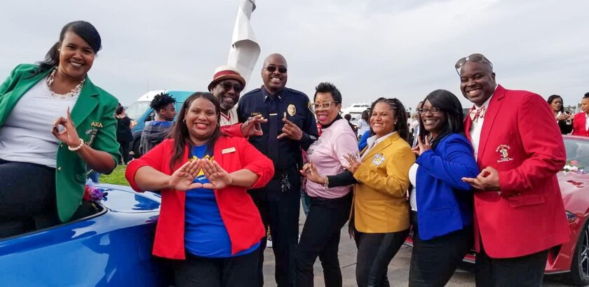 Ben Kelso of Phi Beta Sigma Fraternity Inc. with members of the Divine Nine at the Martin Luther King Jr, parade in 2015