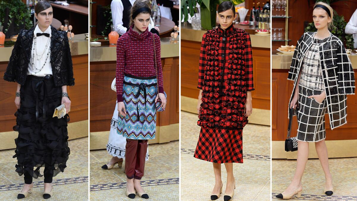 Fashions from Chanel's show on March 10 during Paris Fashion Week.