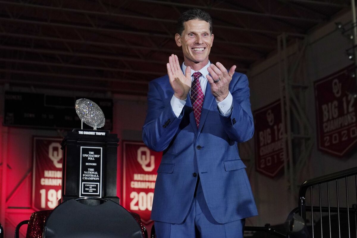 Brent Venables is introduced as Oklahoma's new head coach during an event in Norman, Okla., on Monday.