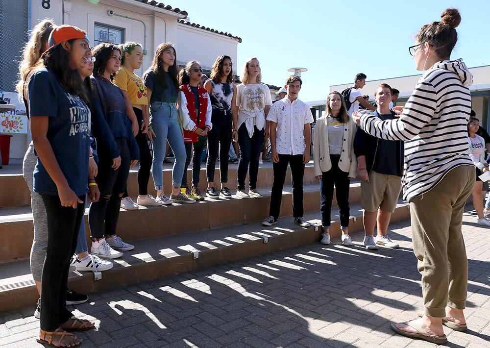 Members of the Crescenta Valley High School choir perform during nutrition break for the annual Ally Week, at CVHS in La Crescenta on Wednesday, Sept. 26, 2018. The event was organized by the CV Gay Straight Alliance.