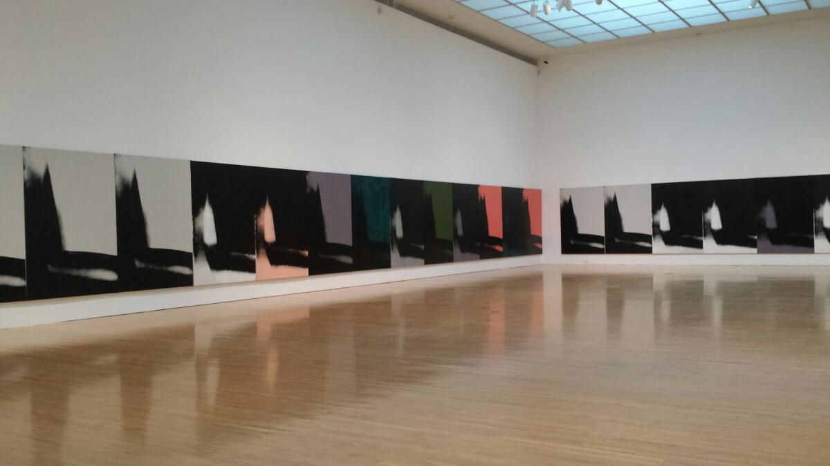“Shadows" features enigmatic blurs of dark and light in various colors on 102 large canvases. Andy Warhol himself derided the work in 1979 as “disco décor.”
