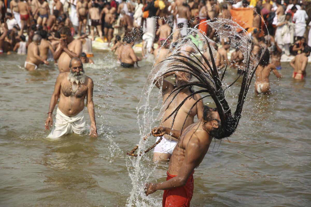 The Kumbh Mela is a series of ritual baths by Hindu holy men, and other pilgrims at the confluence of three sacred rivers, the Yamuna, the Ganges and the mythical Saraswati, that dates back to at least medieval times.