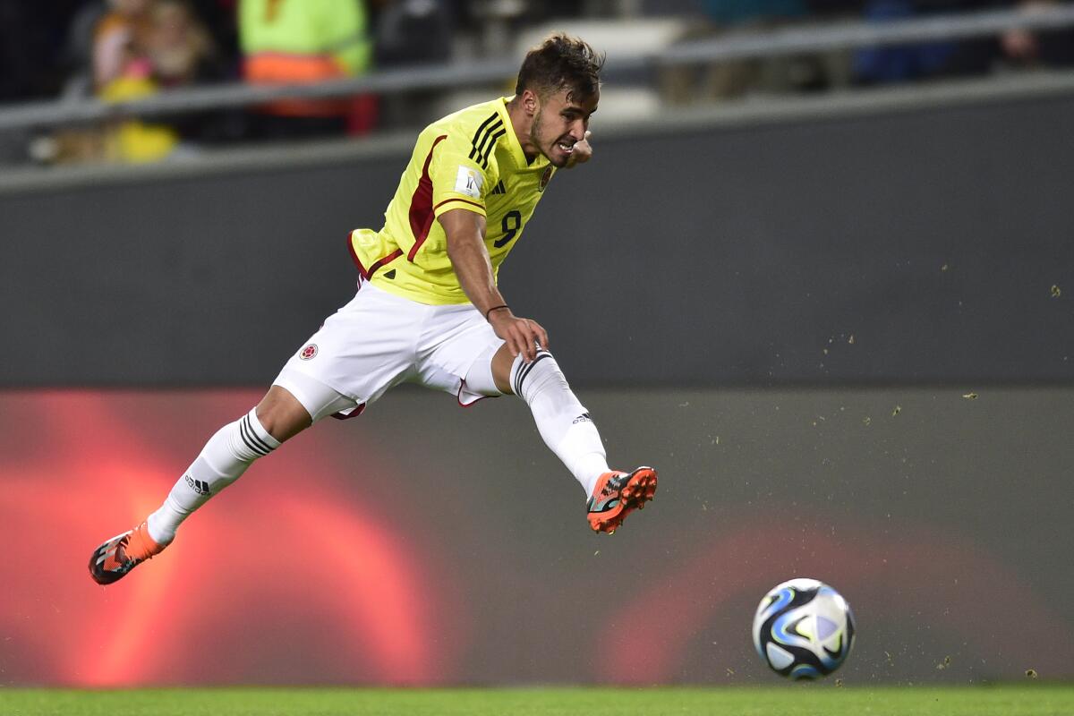 Colombia's Tomas Angel kicks the ball during a FIFA U-20 World Cup Group C.