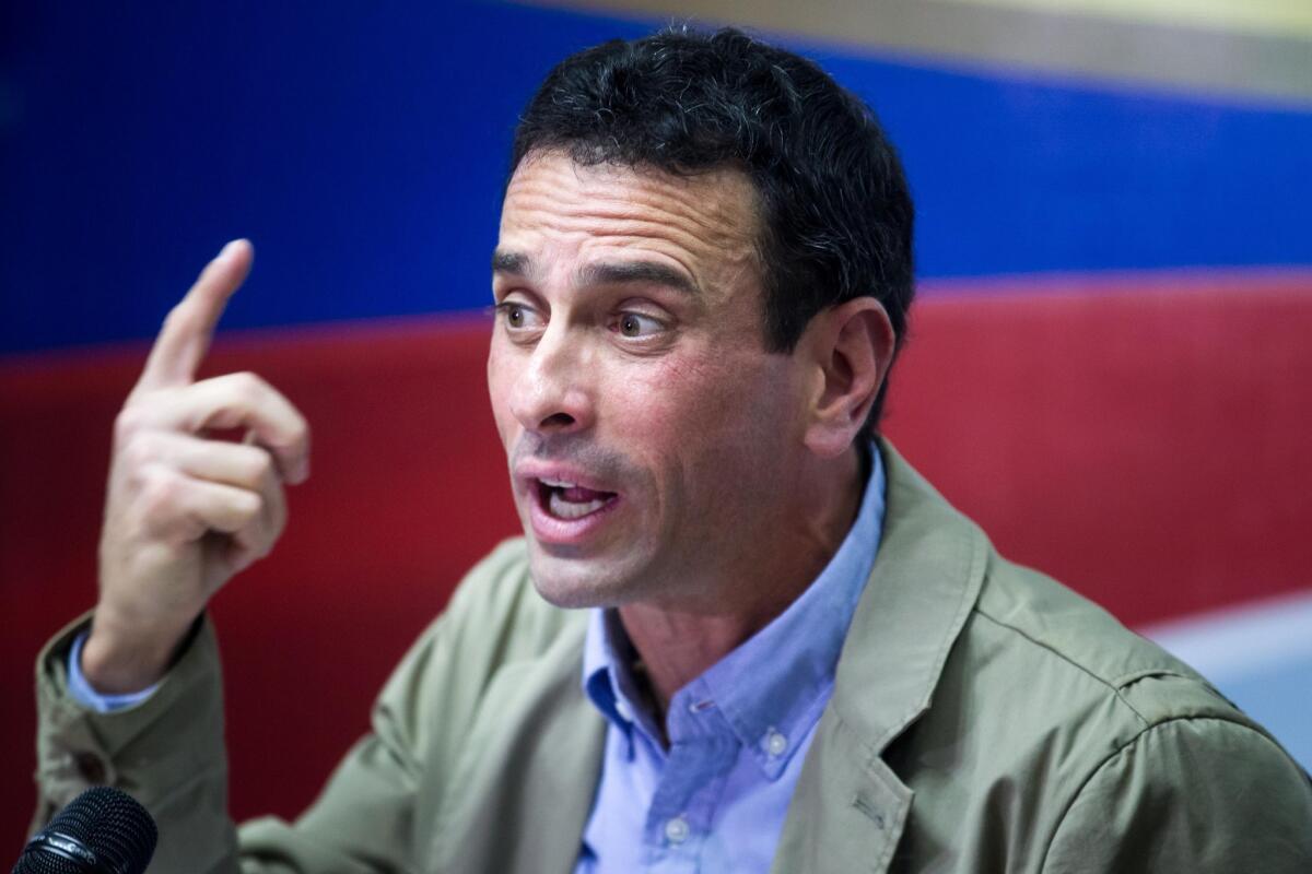 Venezuelan opposition leader Henrique Capriles attends a press conference in Caracas, Venezuela, on May 2, 2017. He said on May 7, 2017, that the current president's constitutional assembly goes against Venezuela's charter.