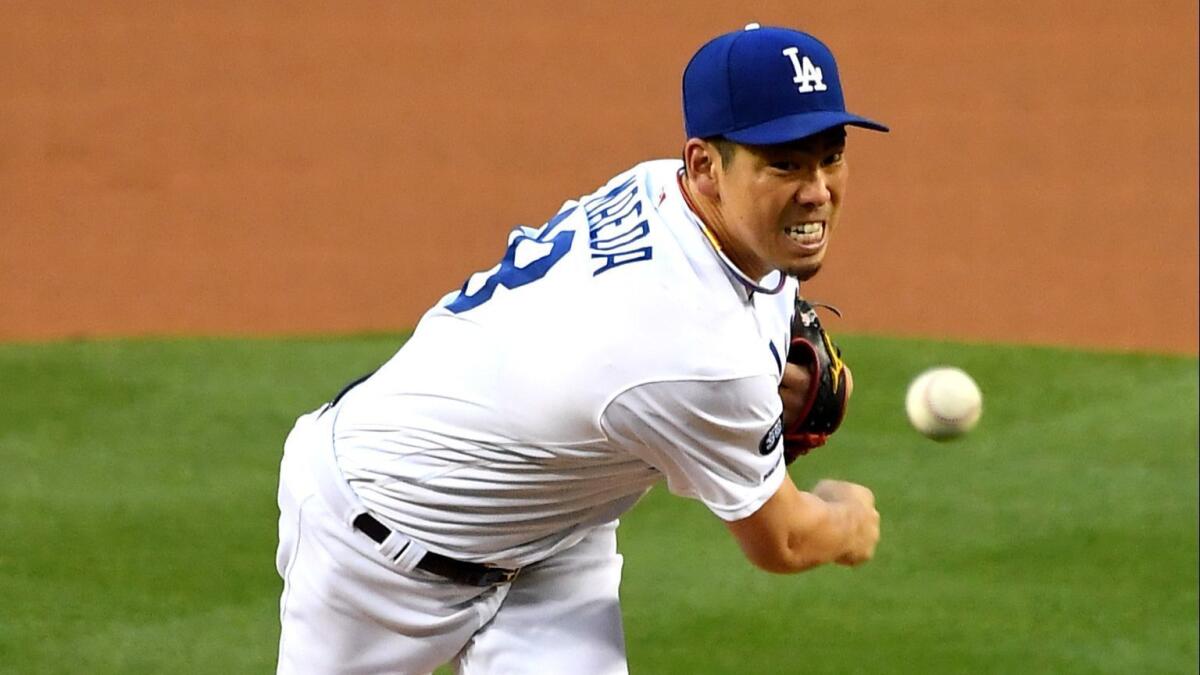 Dodgers starter Kenta Maeda delivers a pitch during a game against the Washington Nationals on May 10.