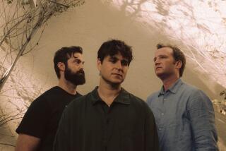 LOS ANGELES -- SEPTEMBER 10, 2024: Vampire Weekend's Chris Tomson, Ezra Koenig and Chris Baio in Los Angeles on Tuesday, September 10, 2024 (Jennifer McCord / For The Times)