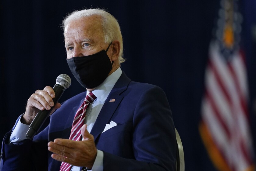 Democratic presidential nominee Joe Biden speaks to veterans Tuesday in Tampa, Fla.